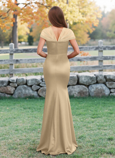 Elegant V-Neck Floor-Length Mermaid Satin/Tulle Bridesmaid Dresses