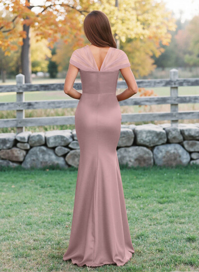 Elegant V-Neck Floor-Length Mermaid Satin/Tulle Bridesmaid Dresses