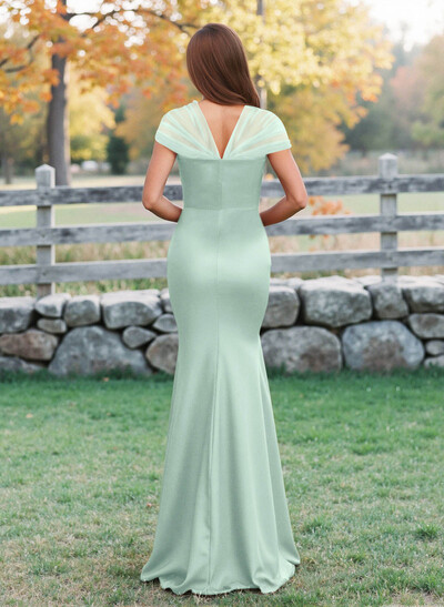 Elegant V-Neck Floor-Length Mermaid Satin/Tulle Bridesmaid Dresses