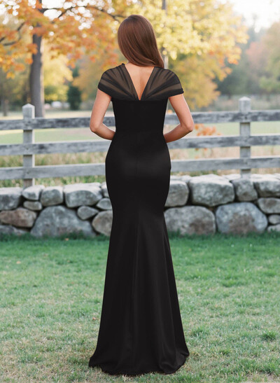 Elegant V-Neck Floor-Length Mermaid Satin/Tulle Bridesmaid Dresses