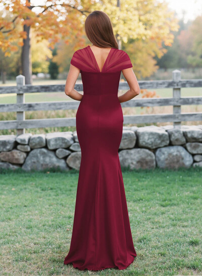 Elegant V-Neck Floor-Length Mermaid Satin/Tulle Bridesmaid Dresses