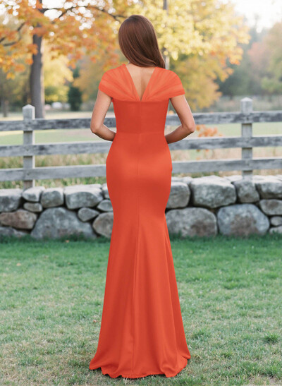 Elegant V-Neck Floor-Length Mermaid Satin/Tulle Bridesmaid Dresses