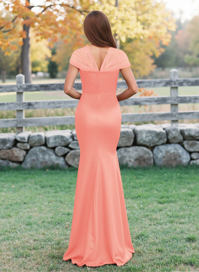 Elegant V-Neck Floor-Length Mermaid Satin/Tulle Bridesmaid Dresses