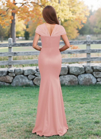 Elegant V-Neck Floor-Length Mermaid Satin/Tulle Bridesmaid Dresses
