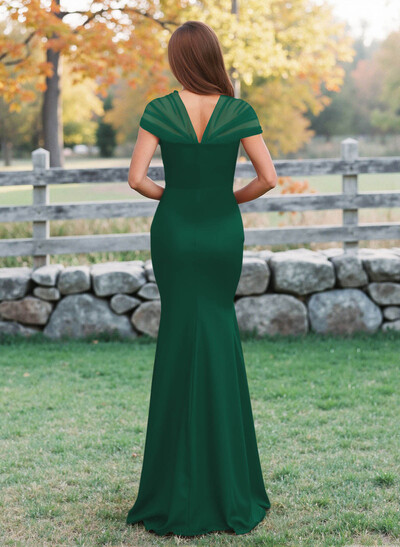 Elegant V-Neck Floor-Length Mermaid Satin/Tulle Bridesmaid Dresses