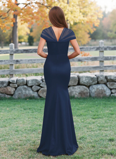 Elegant V-Neck Floor-Length Mermaid Satin/Tulle Bridesmaid Dresses