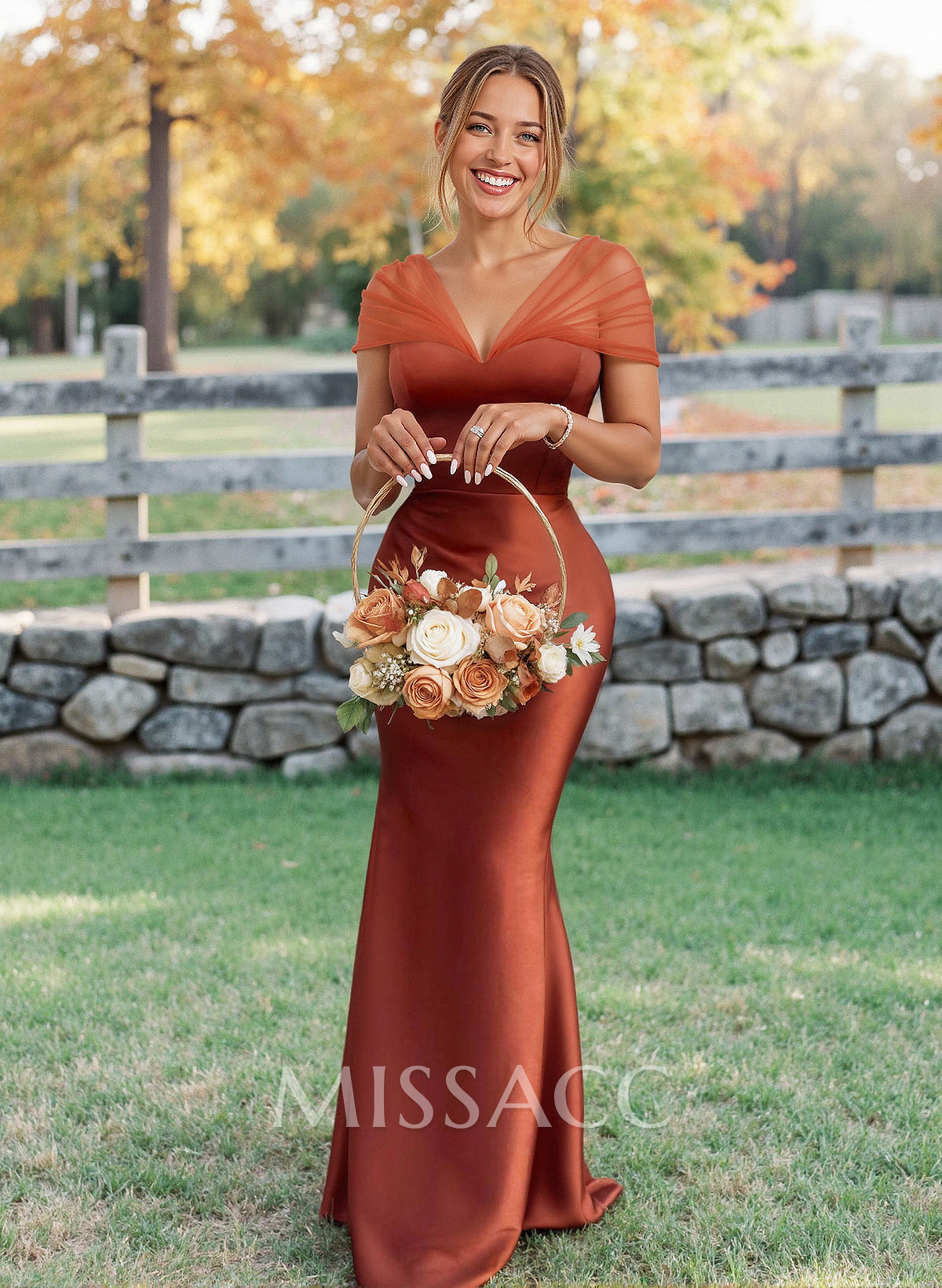 Elegant V-Neck Floor-Length Mermaid Satin/Tulle Bridesmaid Dresses Elegant V-Neck Floor-Length Mermaid Satin/Tulle Bridesmaid Dresses
