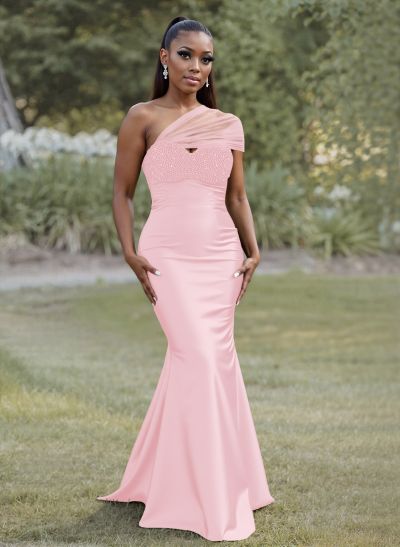 Simple Trumpet/Mermaid Sweetheart Floor-Length Satin Bridesmaid Dresses With Beading