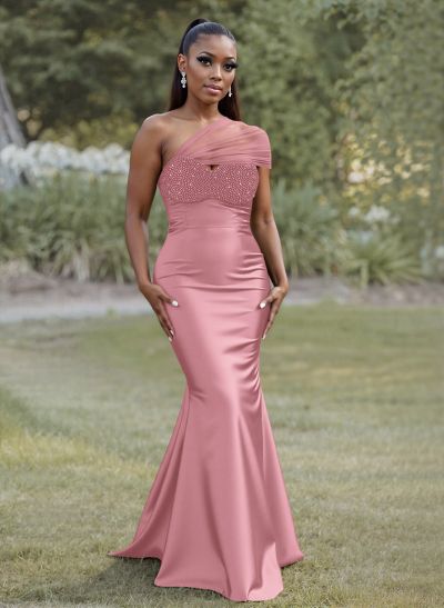 Simple Trumpet/Mermaid Sweetheart Floor-Length Satin Bridesmaid Dresses With Beading