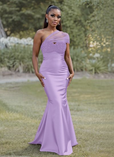 Simple Trumpet/Mermaid Sweetheart Floor-Length Satin Bridesmaid Dresses With Beading