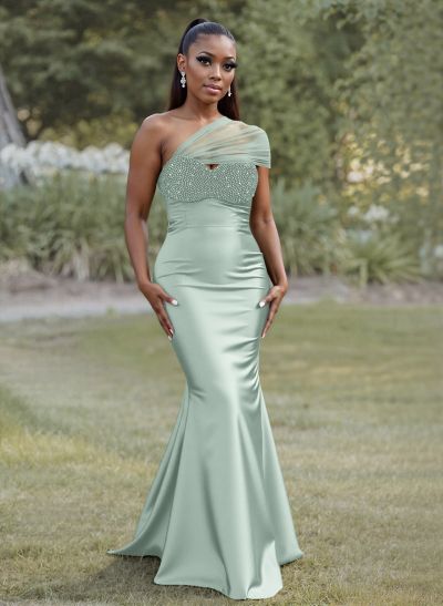 Simple Trumpet/Mermaid Sweetheart Floor-Length Satin Bridesmaid Dresses With Beading