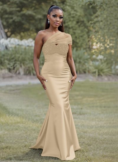 Simple Trumpet/Mermaid Sweetheart Floor-Length Satin Bridesmaid Dresses With Beading