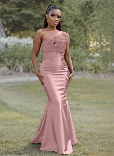 Simple Trumpet/Mermaid Sweetheart Floor-Length Satin Bridesmaid Dresses With Beading