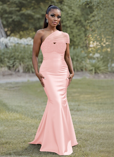 Simple Trumpet/Mermaid Sweetheart Floor-Length Satin Bridesmaid Dresses With Beading