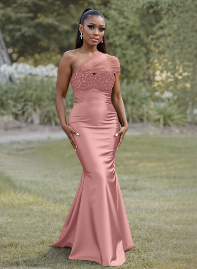 Simple Trumpet/Mermaid Sweetheart Floor-Length Charmeuse Bridesmaid Dresses With Beading