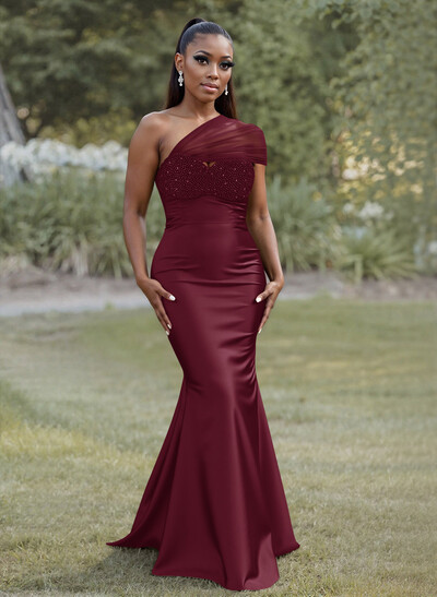 Simple Trumpet/Mermaid Sweetheart Floor-Length Charmeuse Bridesmaid Dresses With Beading