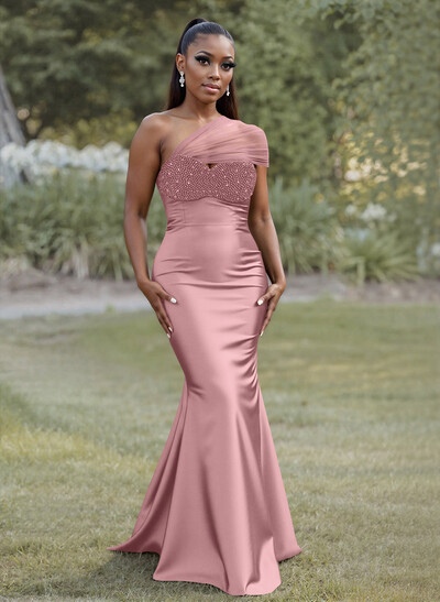Simple Trumpet/Mermaid Sweetheart Floor-Length Charmeuse Bridesmaid Dresses With Beading