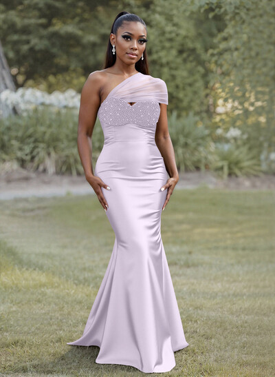Simple Trumpet/Mermaid Sweetheart Floor-Length Charmeuse Bridesmaid Dresses With Beading