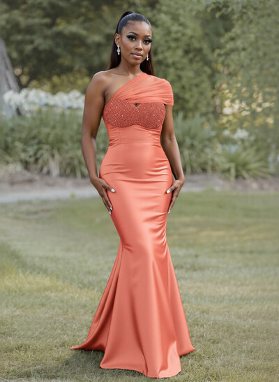 Simple Trumpet/Mermaid Sweetheart Floor-Length Charmeuse Bridesmaid Dresses With Beading
