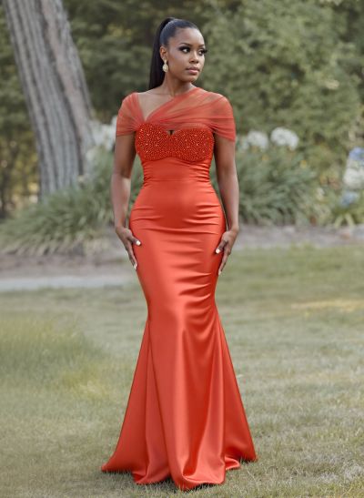 Elegant Trumpet/Mermaid Sweetheart Floor-Length Charmeuse Bridesmaid Dresses With Beading