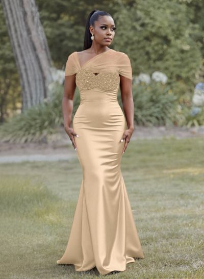 Elegant Trumpet/Mermaid Sweetheart Floor-Length Charmeuse Bridesmaid Dresses With Beading