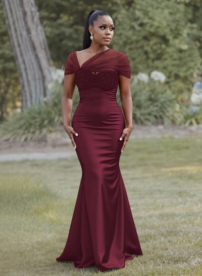 Elegant Trumpet/Mermaid Sweetheart Floor-Length Charmeuse Bridesmaid Dresses With Beading