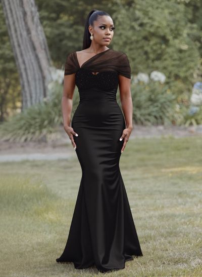 Elegant Trumpet/Mermaid Sweetheart Floor-Length Charmeuse Bridesmaid Dresses With Beading