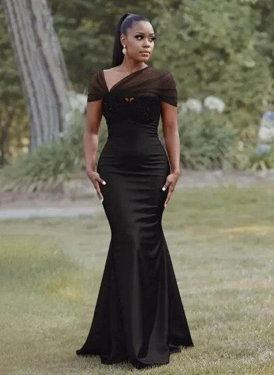 Missacc Peacock Bridesmaid Elegant Trumpet/Mermaid Sweetheart Floor-Length Charmeuse Bridesmaid Dresses With Beading