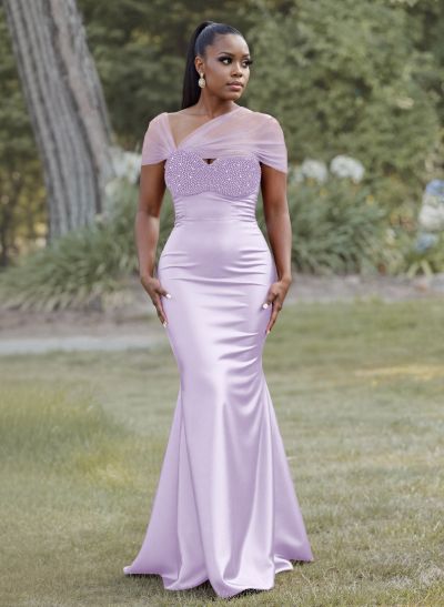 Elegant Trumpet/Mermaid Sweetheart Floor-Length Charmeuse Bridesmaid Dresses With Beading