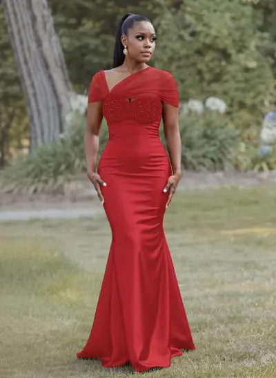 Missacc Burnt Orange Bridesmaid Elegant Trumpet/Mermaid Sweetheart Floor-Length Charmeuse Bridesmaid Dresses With Beading