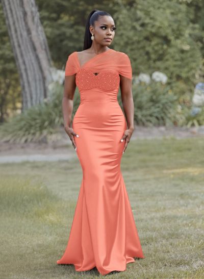 Elegant Trumpet/Mermaid Sweetheart Floor-Length Charmeuse Bridesmaid Dresses With Beading