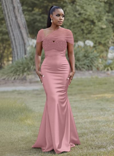 Elegant Trumpet/Mermaid Sweetheart Floor-Length Charmeuse Bridesmaid Dresses With Beading