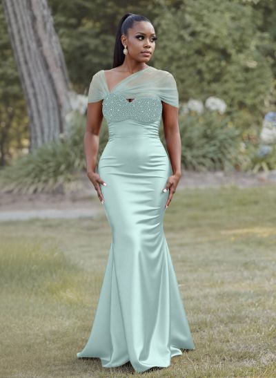 Elegant Trumpet/Mermaid Sweetheart Floor-Length Charmeuse Bridesmaid Dresses With Beading