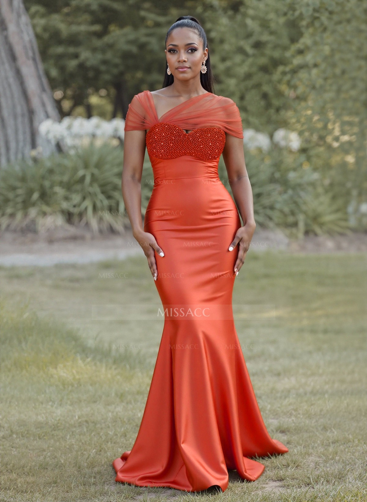 Elegant Trumpet/Mermaid Sweetheart Floor-Length Charmeuse Bridesmaid Dresses With Beading