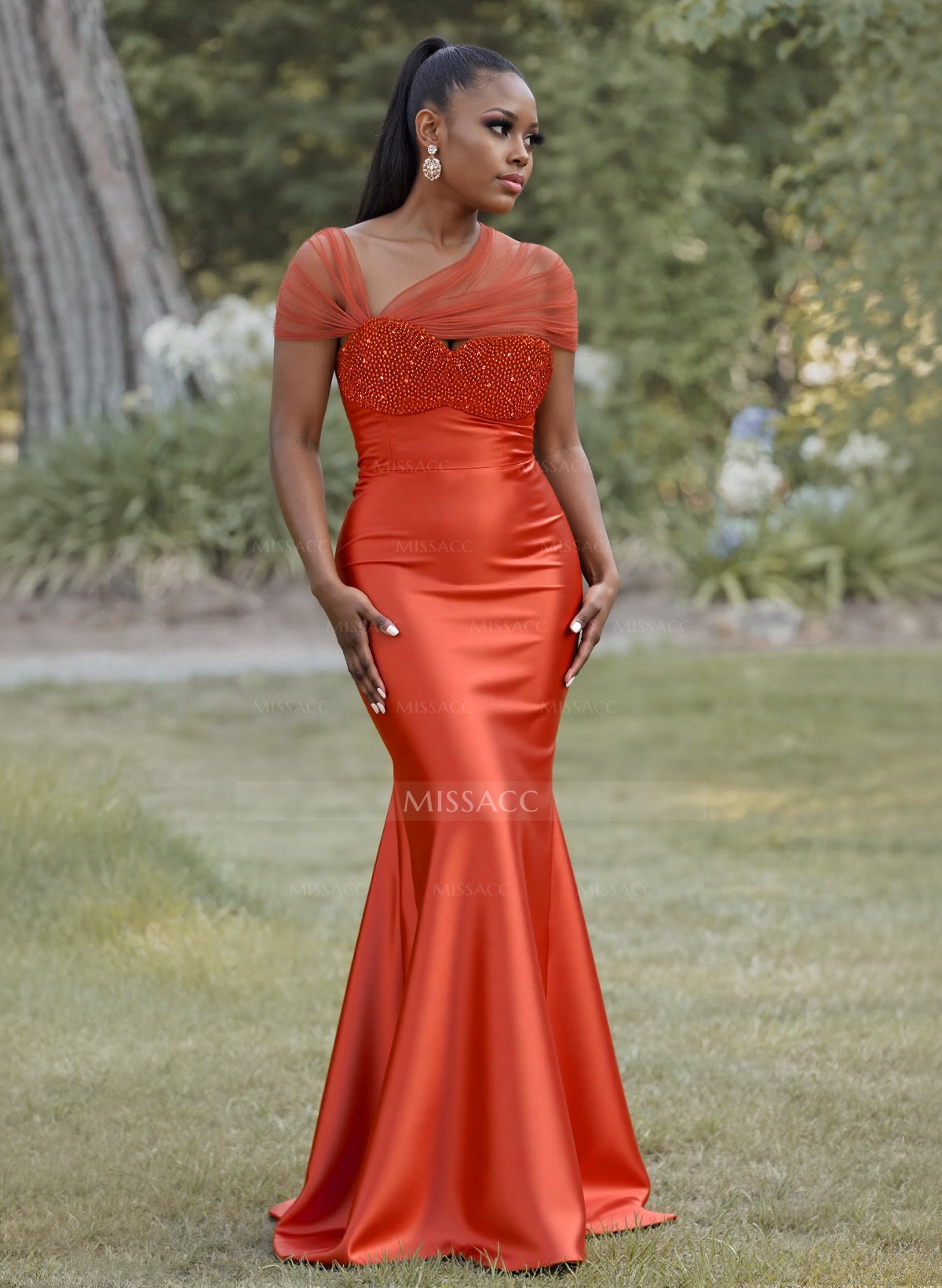 Elegant Trumpet/Mermaid Sweetheart Floor-Length Charmeuse Bridesmaid Dresses With Beading