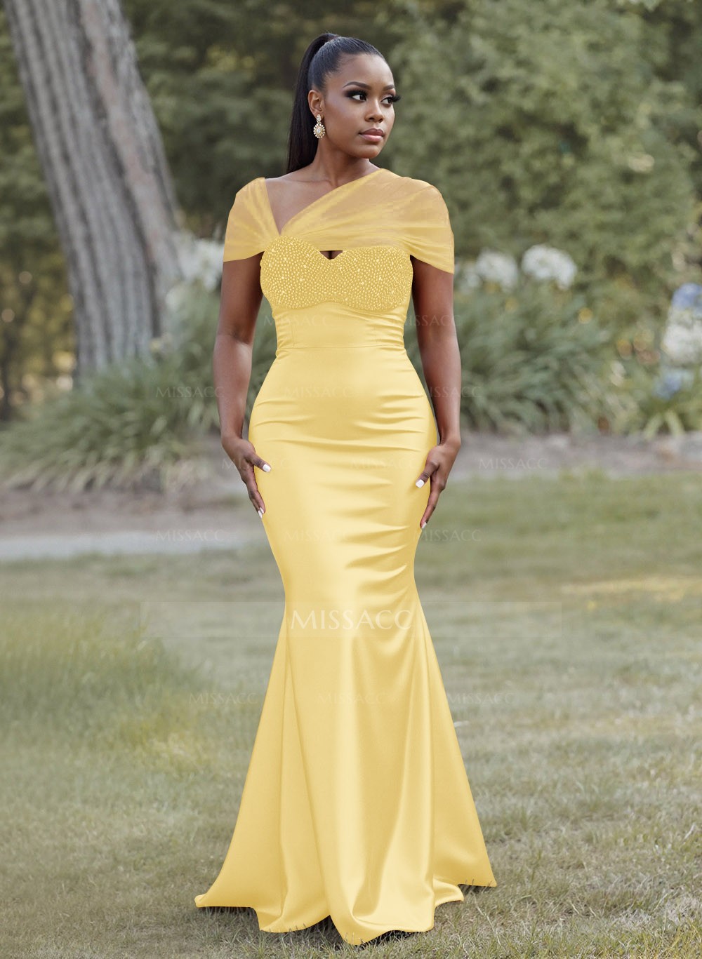 Elegante Vestido Amarillo Corte Sirena Elegant Trumpet/Mermaid