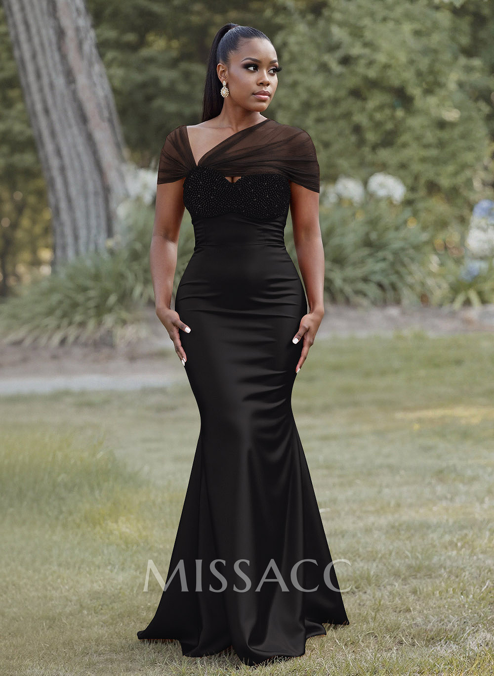 Elegant Trumpet/Mermaid Sweetheart Floor-Length Charmeuse Bridesmaid Dresses With Beading