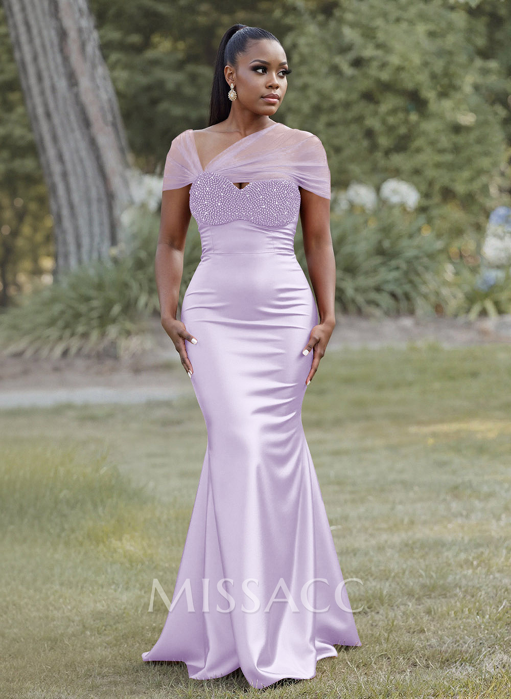 Elegant Trumpet/Mermaid Sweetheart Sweep Train Charmeuse Bridesmaid Dresses With Beading