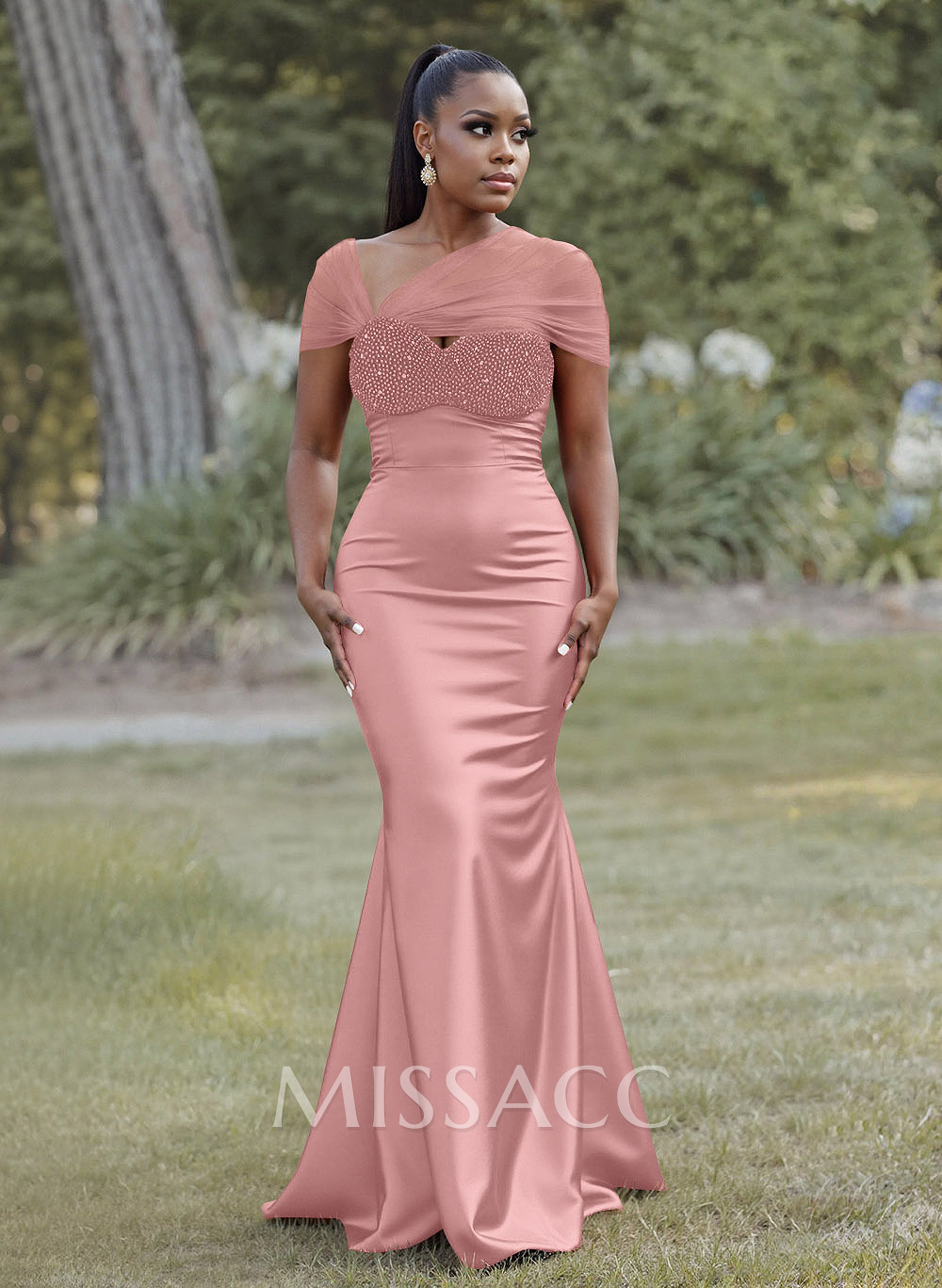 Elegant Trumpet/Mermaid Sweetheart Sweep Train Charmeuse Bridesmaid Dresses With Beading
