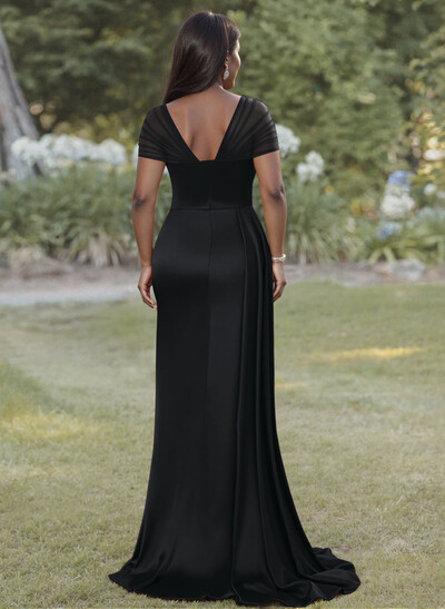 Sheath/Column Sweetheart Sweep Train Satin Bridesmaid Dresses With Beading/High Split