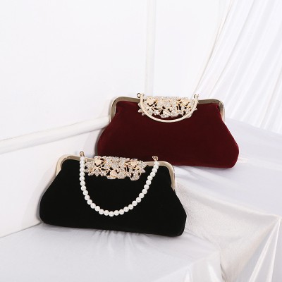 Velour Event/Party Clutches & Bags With Rhinestone/Lmitation Pearl