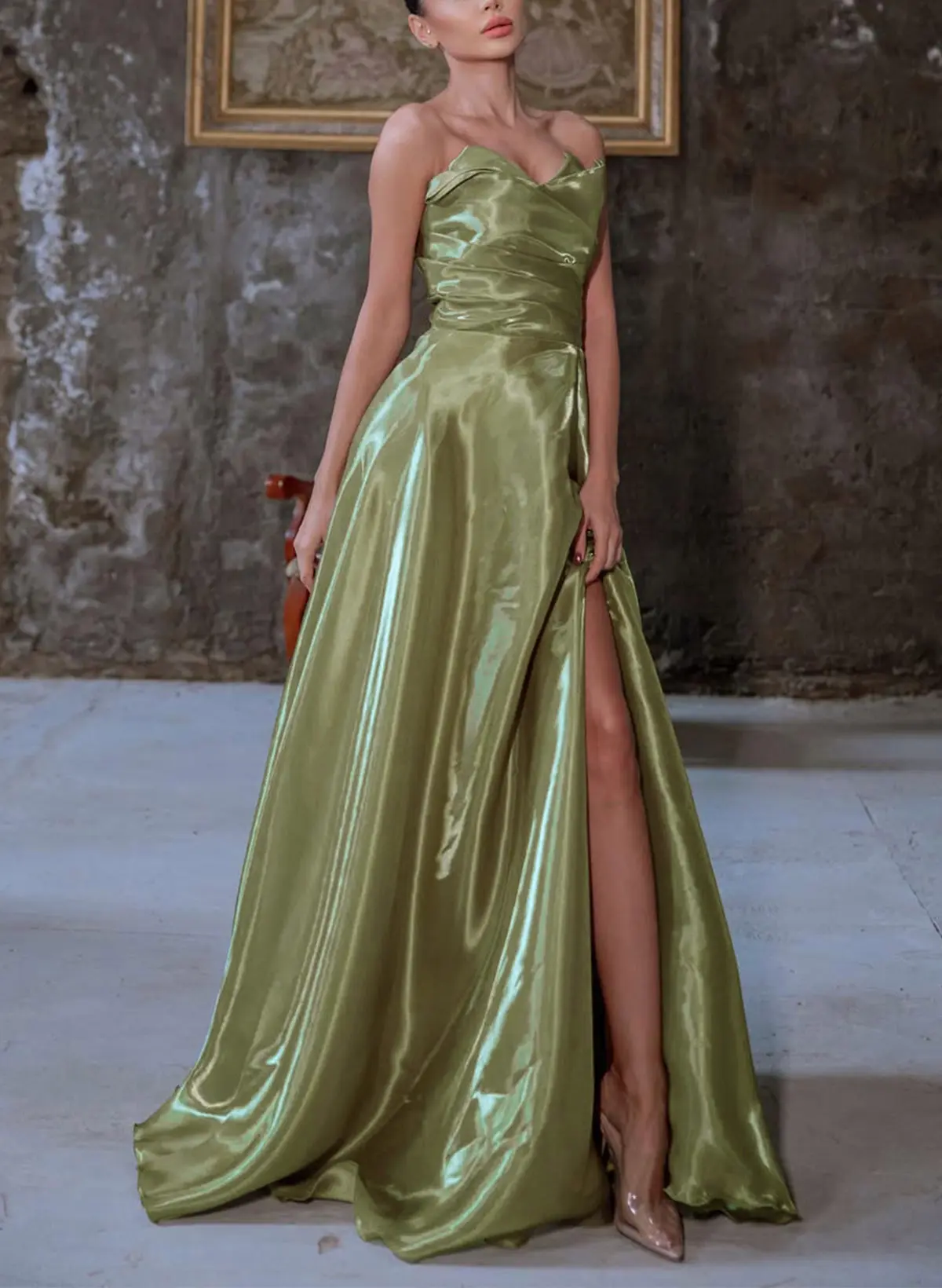 satin dress floor length Stretch Satin Sleek Long Glitter Prom Dress main image 0