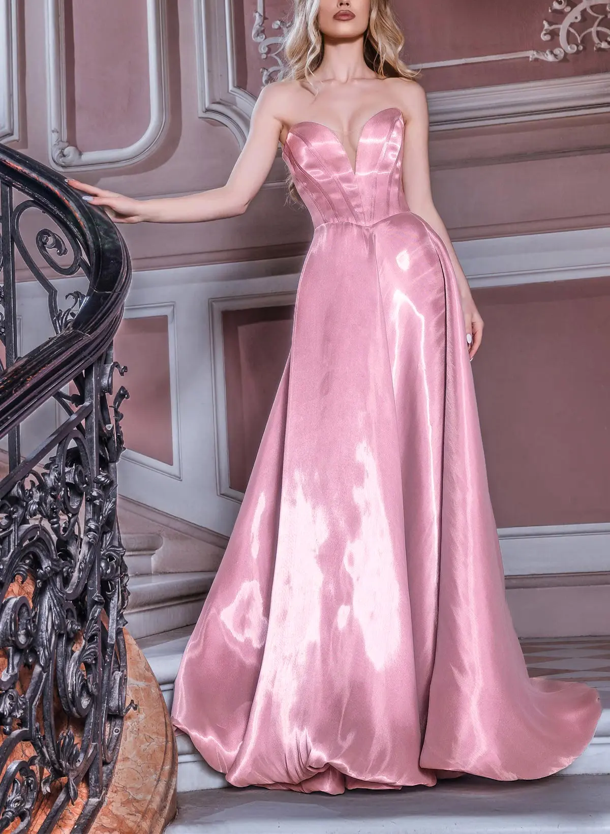 black a line dress with pockets LOTTIE GOWN - SATIN A-LINE DRESS main image 0