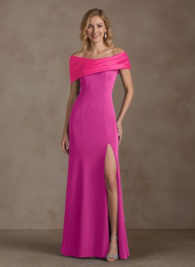 Off-The-Shoulder A-Line High Split Satin/Elastic Satin Mother Of The Bride Dresses
