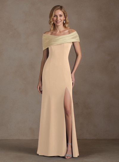 Off-The-Shoulder A-Line High Split Satin/Elastic Satin Mother Of The Bride Dresses