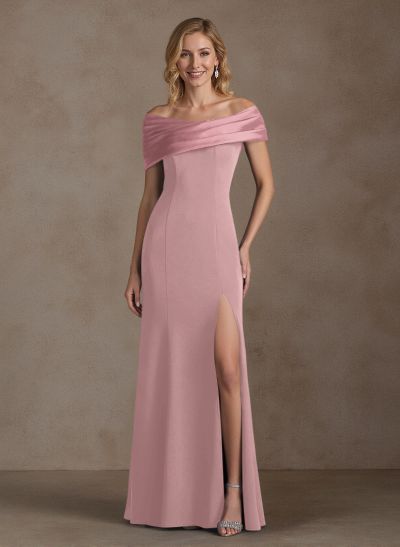 Off-The-Shoulder A-Line High Split Satin/Elastic Satin Mother Of The Bride Dresses