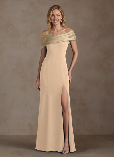 Off-The-Shoulder A-Line High Split Satin/Elastic Satin Mother Of The Bride Dresses