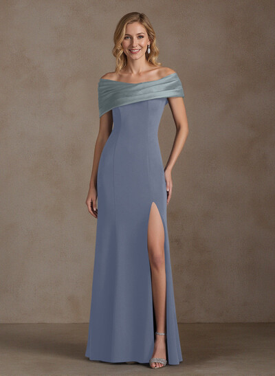 Off-The-Shoulder A-Line High Split Satin/Elastic Satin Mother Of The Bride Dresses