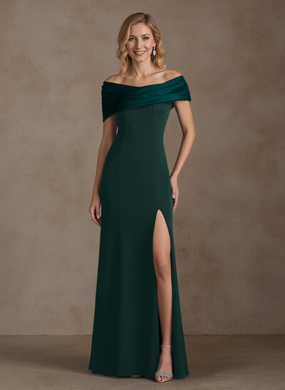 Off-The-Shoulder A-Line High Split Satin/Elastic Satin Mother Of The Bride Dresses