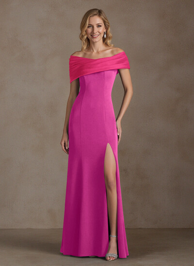 Off-The-Shoulder A-Line High Split Satin/Elastic Satin Mother Of The Bride Dresses